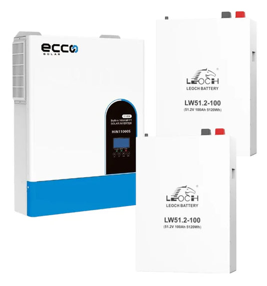 11KVA Ecco Solar Inverter and 2 X 5.12 KWH 100AH Lithium Solar Batteries combo