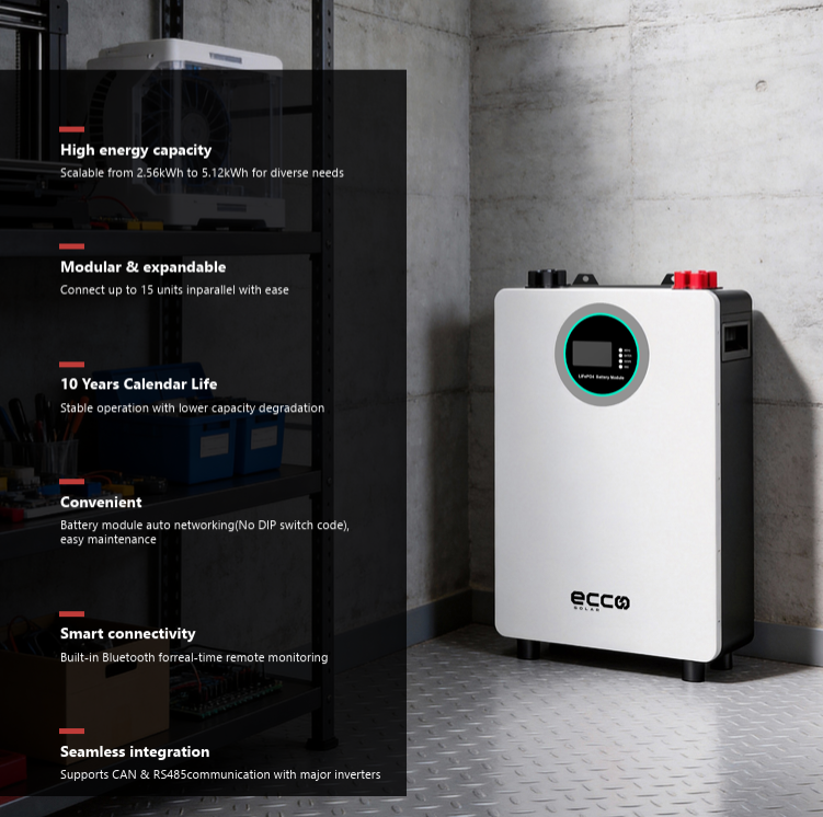 ECCO 51.2V 100AH 5.12KWH LITHIUM BATTERY ME51100 SE WALL-MOUNTED / STAND-Voltronix SA
