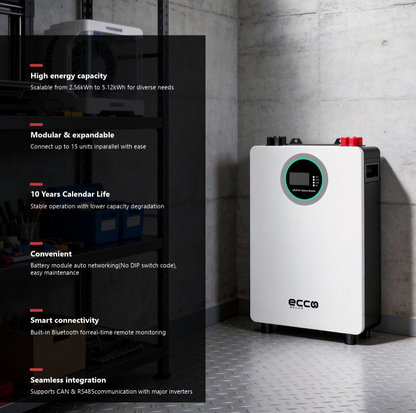 ECCO 51.2V 100AH 5.12KWH LITHIUM BATTERY ME51100 SE WALL-MOUNTED / STAND-Voltronix SA